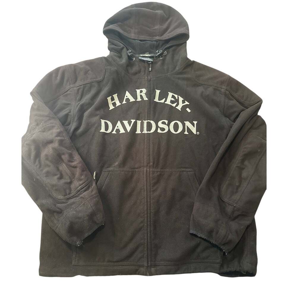 Harley-Davidson XL Black Full Zip Hoodie Jacket Mens Soft Shell 2007 Hooded